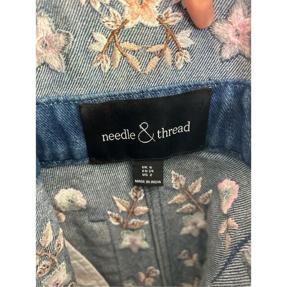 Needle & Thread Boho Romantic Overall Floral-Embroidered Denim Pinafore Dress 2 - Picture 11 of 13